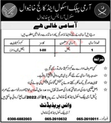 Army Public School and College Khanewal Job 2022 Advertisement