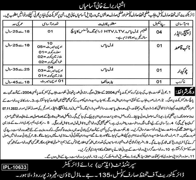 Directorate of Consumer Protection Council Lahore Jobs 2022 Advertisement