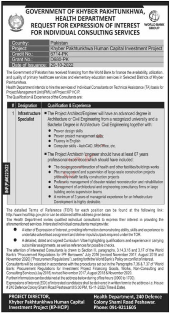 Health Department Peshawar Job 2022 Advertisement