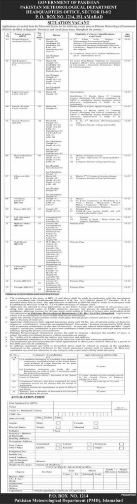 Pakistan Meteorological Department Islamabad Jobs 2022 Advertisement