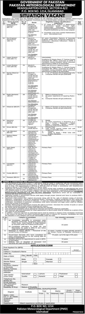 Pakistan Meteorological Department Management Islamabad Jobs 2022 Advertisement