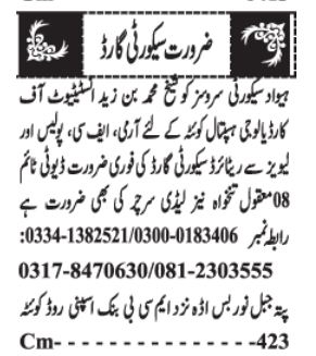 Security Guard Quetta Jobs 2022 Advertisement