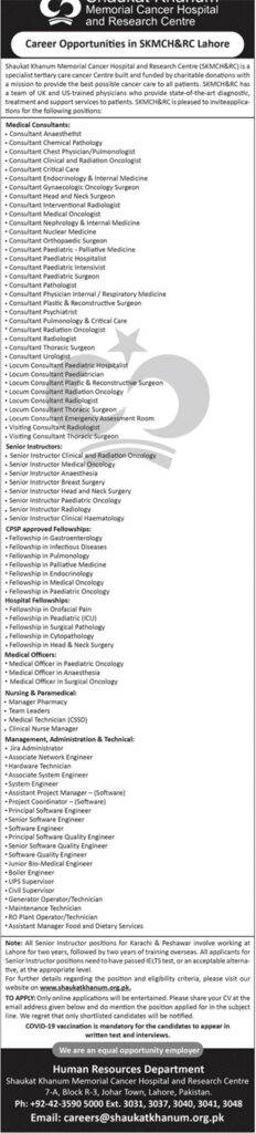 Shaukat Khanum Memorial Cancer Hospital Jobs October 2022 - Ad
