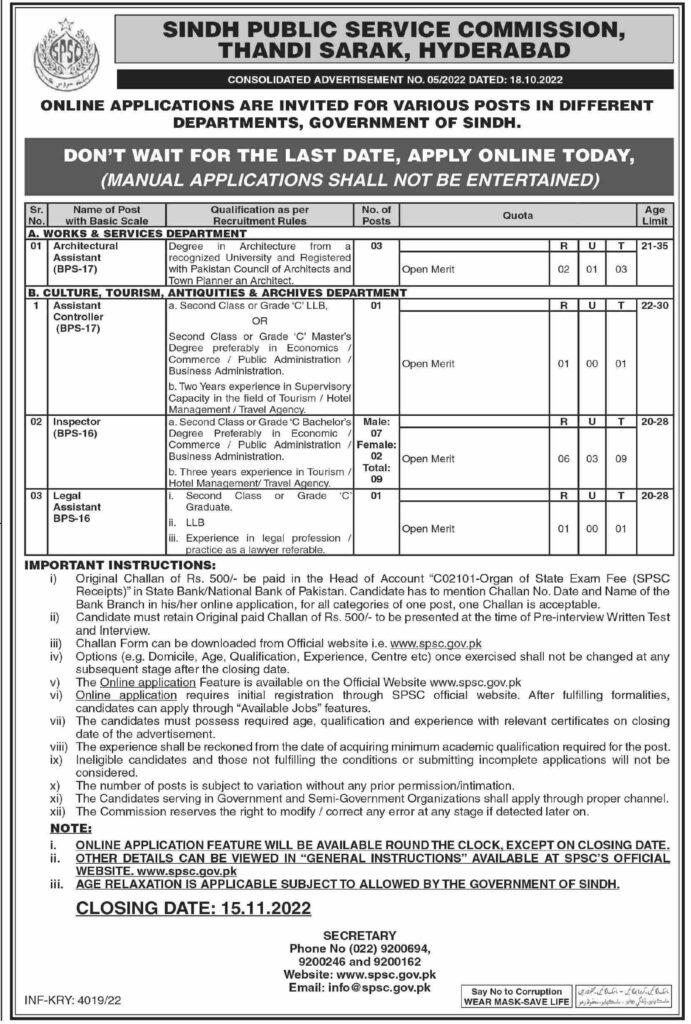 Sindh Public Service Commission Jobs 2022 Advertisement