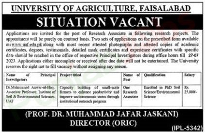 University of Agriculture Faisalabad Jobs 2023 Advertisement