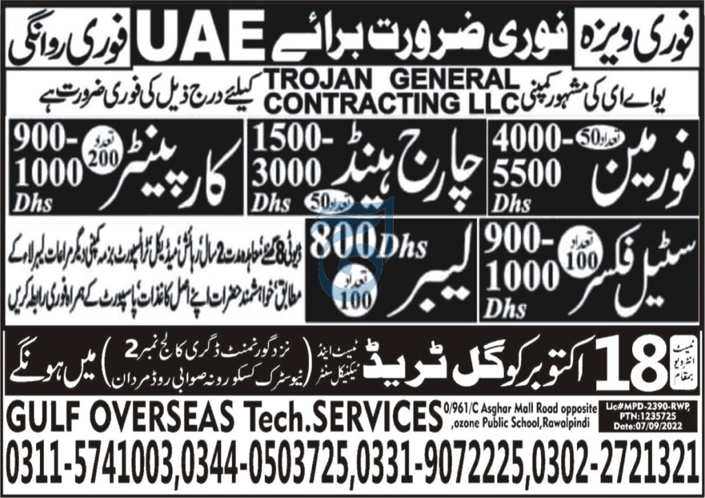 Urgent UAE Job 2022 Advertisement