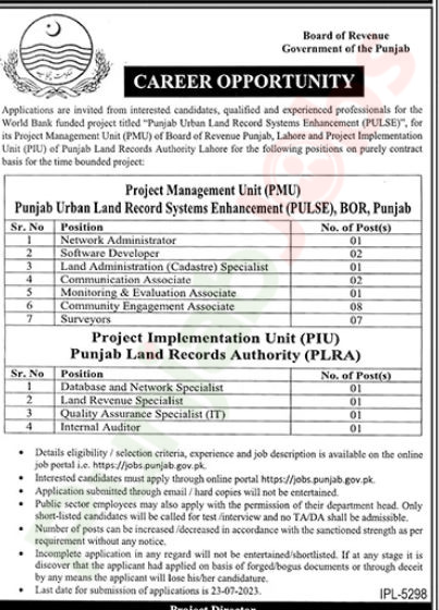 Board Of Revenue Punjab Jobs 2023 Advertisements