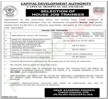 Capital Hospital Islamabad Jobs 2023 Advertisement