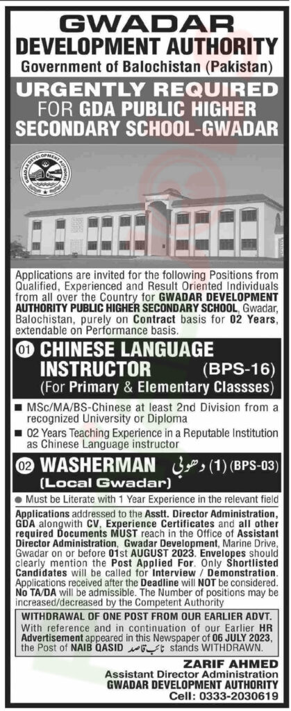 Gwadar Development Authority Jobs 2023 Advertisement