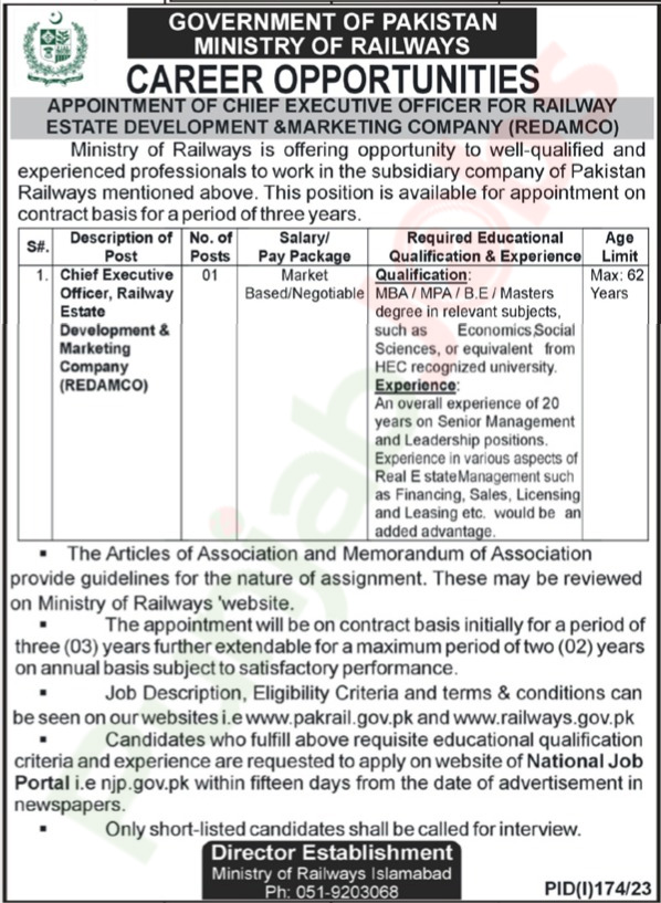 Ministry Of Railways Islamabad Jobs 2023 Advertisement