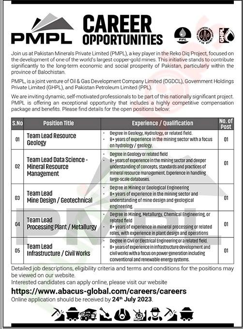 Pakistan Minerals Private Limited Quetta Jobs 2023 Advertisement