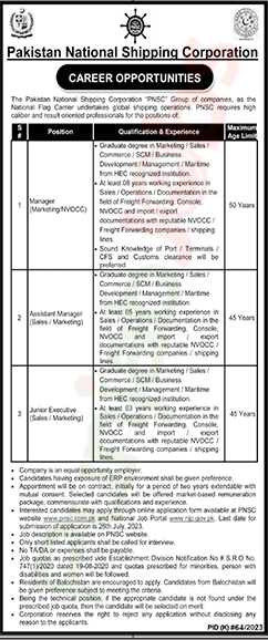 Pakistan National Shipping Corporation Quetta Jobs 2023 Advertisement